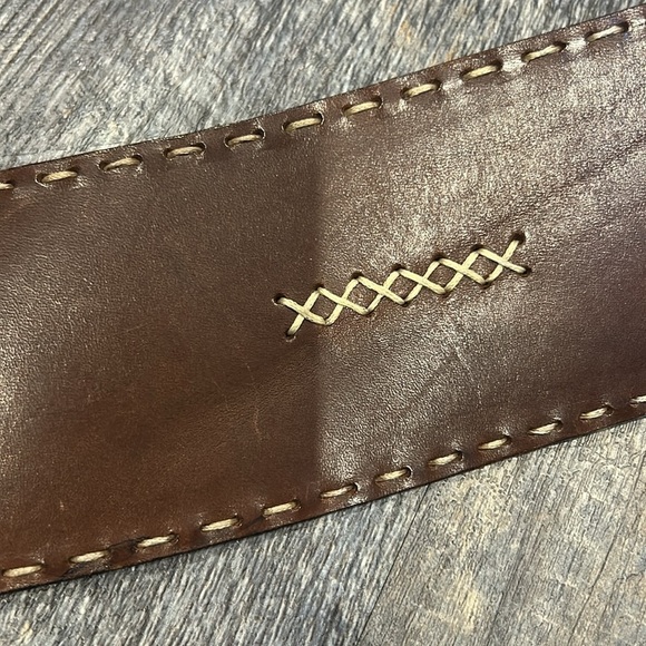 Genuine Leather Belt Made In Italy Brown With White Stitching Classic S/M main image 11